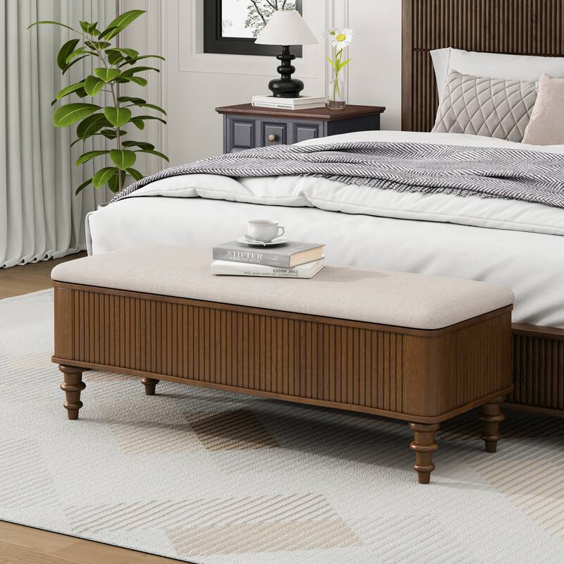 Multi-Functional Storage Ottoman Bench, Storage Bench - Walnut