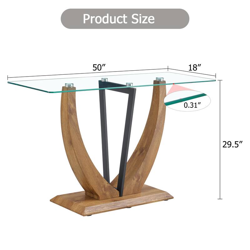 50" Modern Rectangular Side Table with Durable Tempering Glass Tabletop and Solid Base