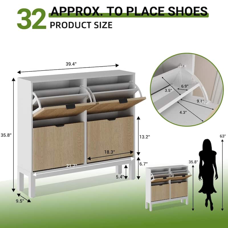 4-Door Farmhouse Shoe Storage Cabinet with Adjustable Shelves