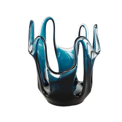 Glass Abstract Ombre Vase with Wavy Oval Cutouts - Blue or Black - Roche River Decor