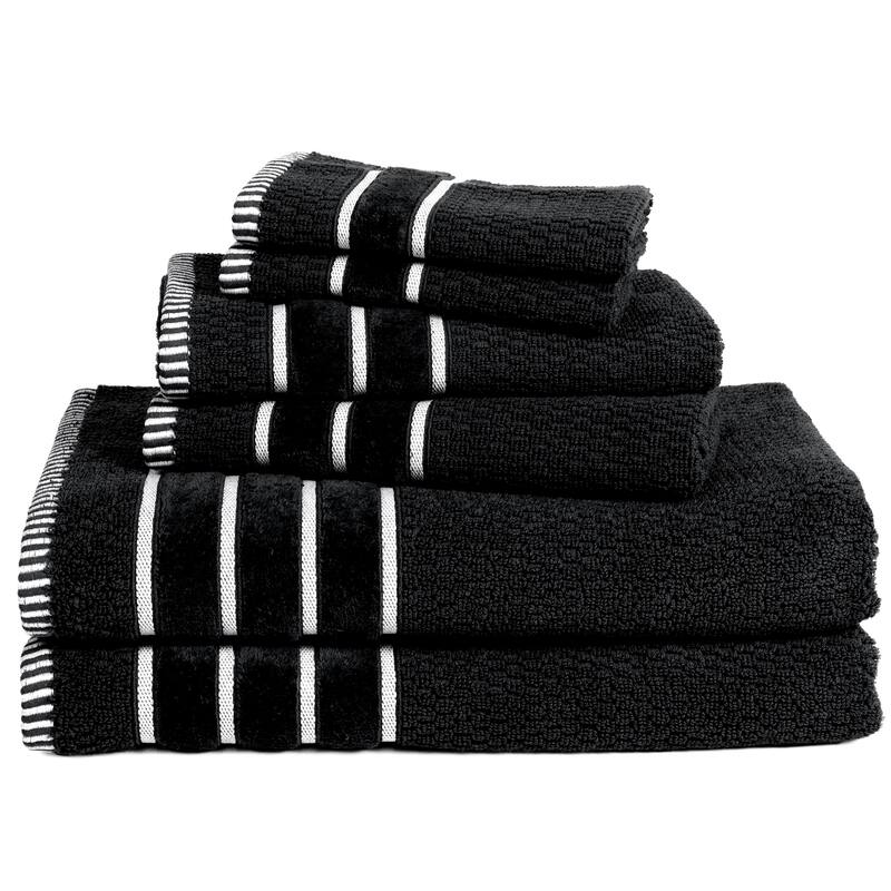 Towel Set - Combed Cotton Rice Weave Bathroom Accessories with Bath Towels, Hand Towels, and Washcloths by Lavish Home (Black)