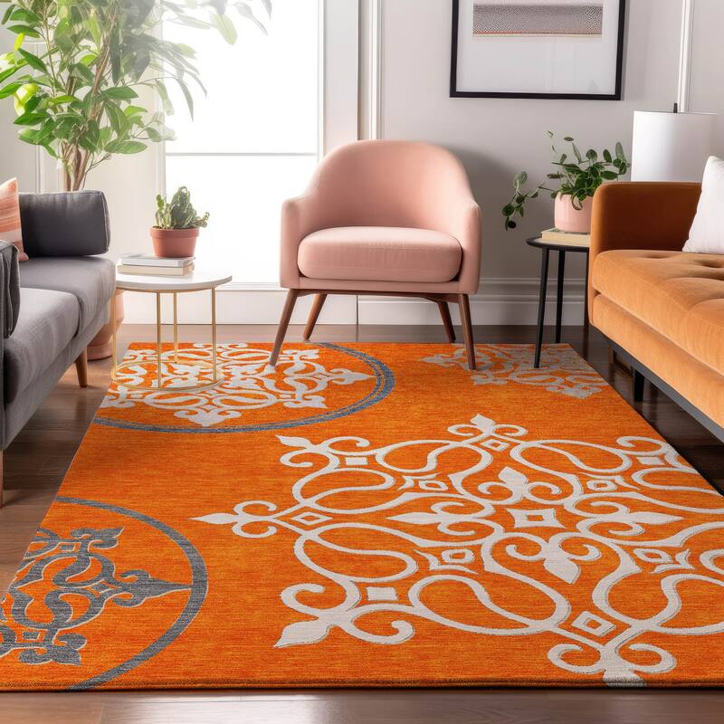 Premium Washable Super Soft Transitional Scroll Mayfield Rug - Orange - 8' x 10'