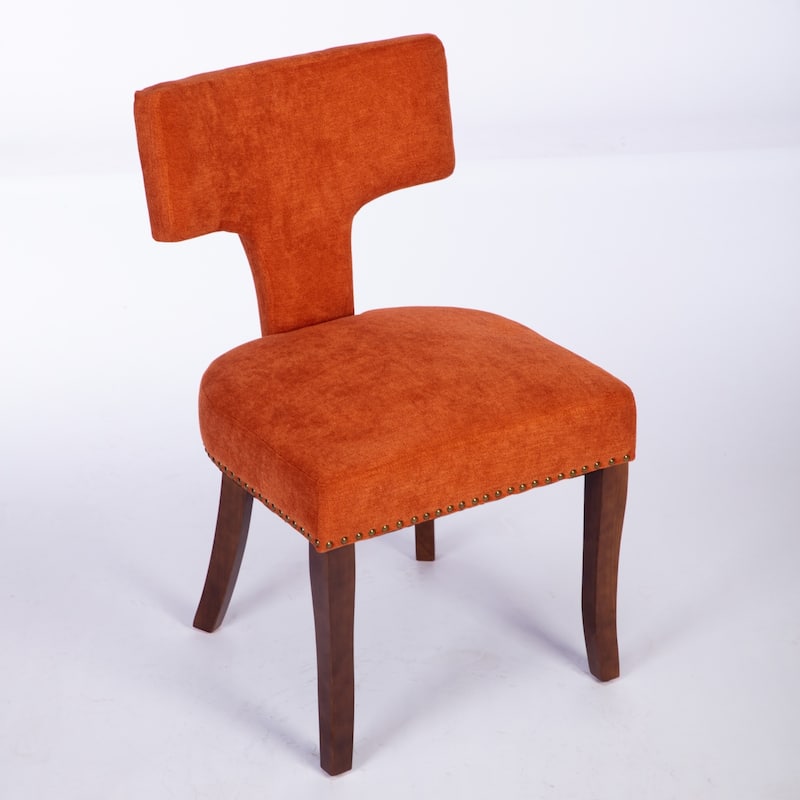 Modern Dining Chairs Set of 2, Linen Fabric Upholstered Curved Backres Accent Chair