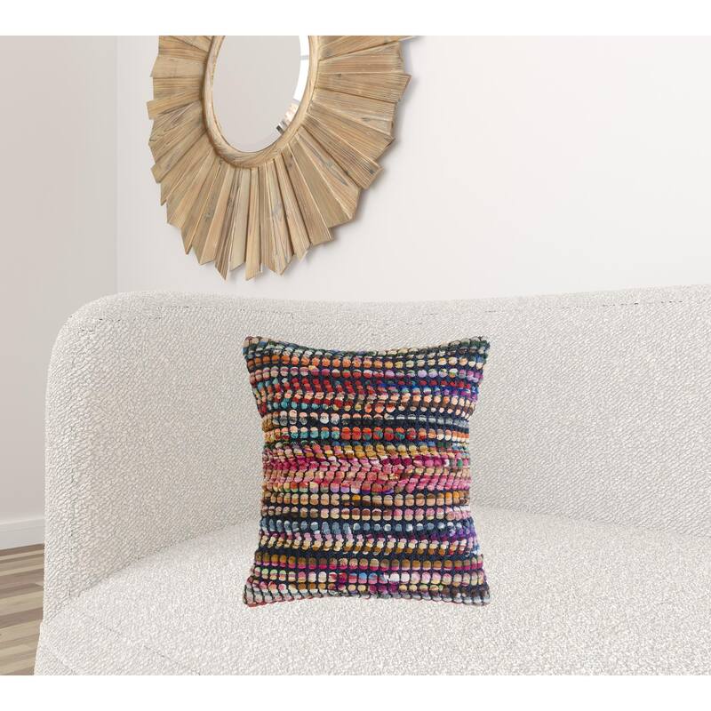 HomeRoots 20" X 20" Red Green Blue Yellow Orange Pink And Black 100% Cotton Geometric Zippered Pillow