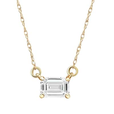 3/4 Ct Emerald Cut Sideways Lab Grown Diamond Pendant Gold Necklace