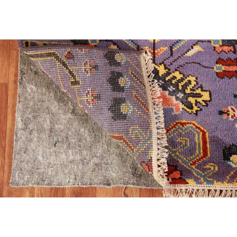 Hand Knotted Oriental 100% Wool Carpet Transitional All-Over Purples Oushak Runner Rug - 9' 10'' X 2' 7''