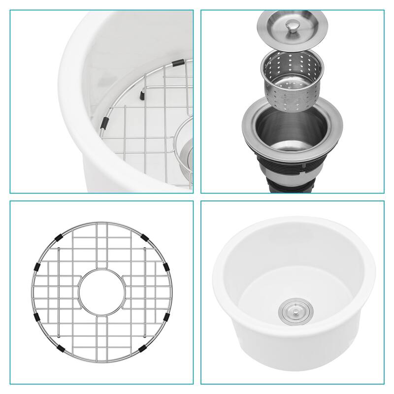18 Inch Dual Mounted Single Bowl Circular Kitchen Sink with Drain Assembly and Bottom grid
