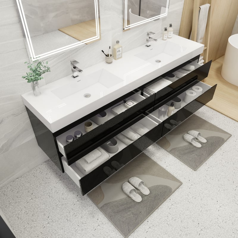 Baillie 84'' Wall-Mounted Vanity with Double Reinforced Acrylic Sink