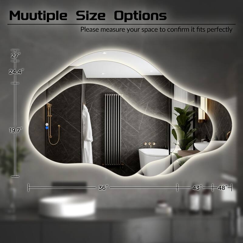 Asymmetrical Frameless LED Light Anti-fog 3-Colors Dimmable Irregular Wall Mirror