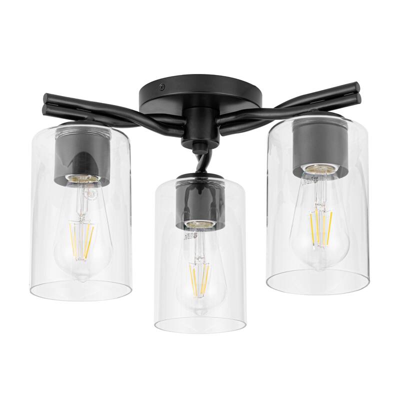 Prominence Home Lantier Matte Black 3-Light Semi-Flush with Clear Glass
