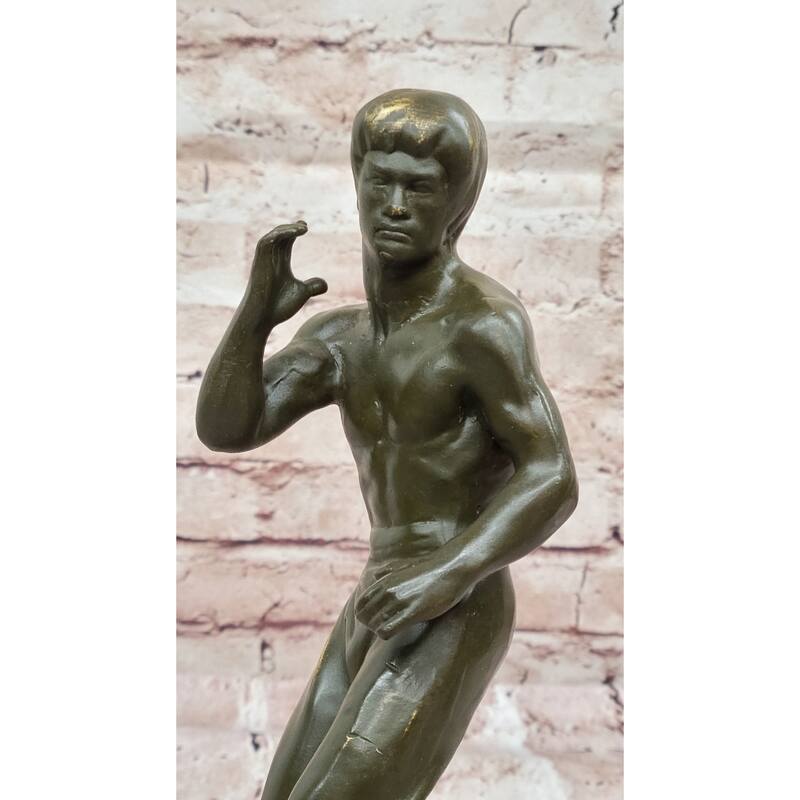 Bruce Lee Bronze Martial Artist Sculpture On Marble Base By Mavchi