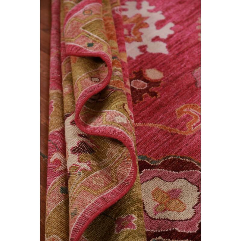 Hand Knotted Oriental 100% Wool Carpet Transitional All-Over Pink Oushak Area Rug - 9' 8'' X 8' 0''
