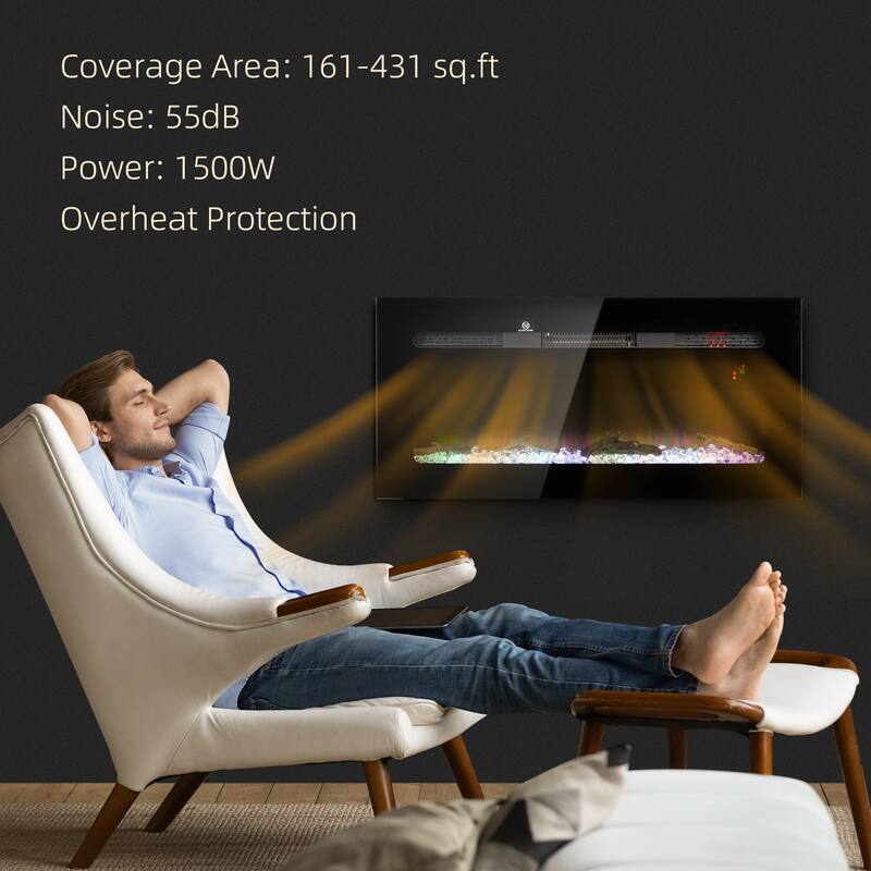 HOMCOM 36" Electric Fireplace Recessed and Wall Mounted with Remote Control, 1500W Fireplace Heater with 8H Timer