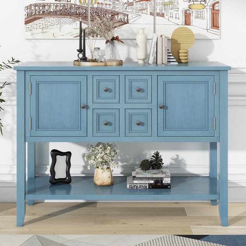 Cambridge Series Ample Storage Vintage Console Table with Four Small Drawers and Bottom Shelf for Living Rooms and Kitchens