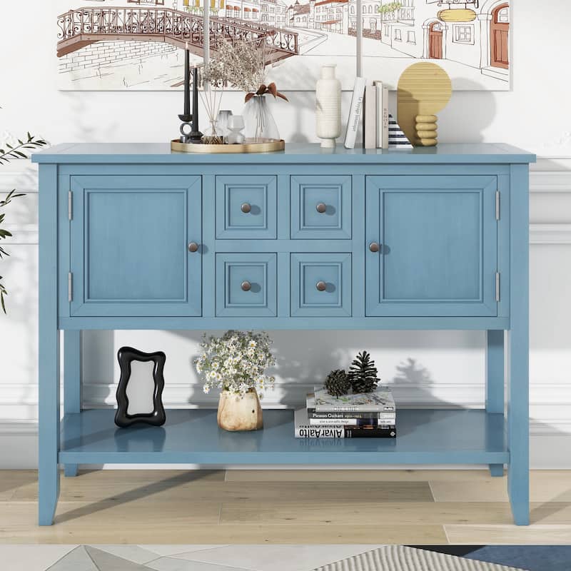 Vintage Console Table with 4 Drawers and Bottom Shelf