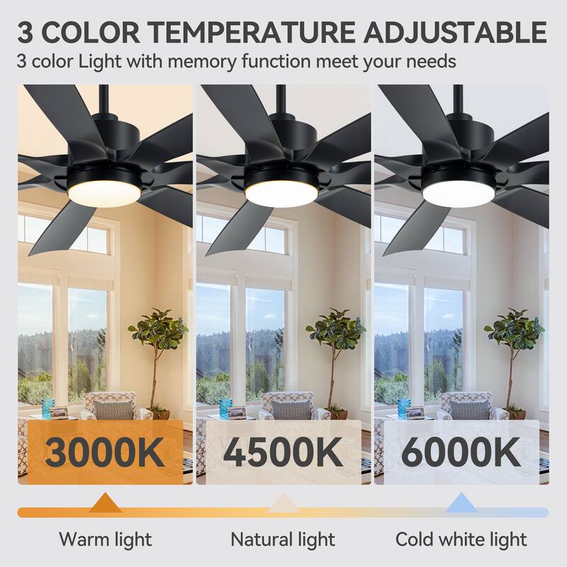 60" Mattle Black ABS 7-Blade LED Ceiling Fan with Light and Remote