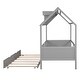 preview thumbnail 9 of 7, Gray Pine Wood Playhouse Bed with Trundle and Fence - Maximizing Space for Kids