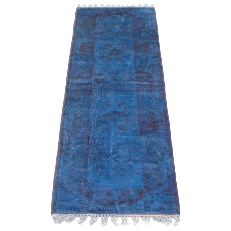 ECARPETGALLERY Hand-knotted Color Transition Blue Wool Rug - 2'6 x 8'8