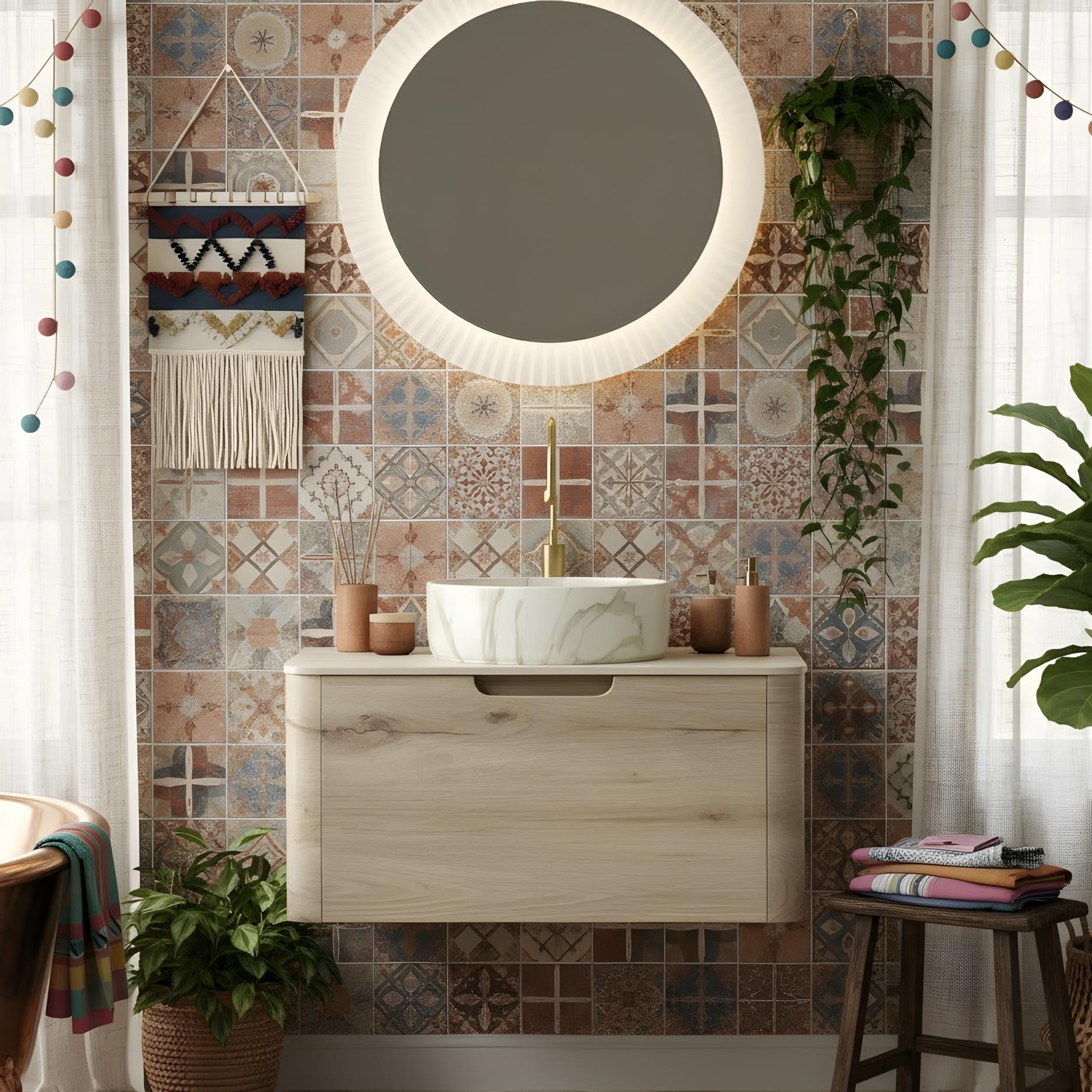 Modern luxury wall-mounted bathroom vanity with artistic sink