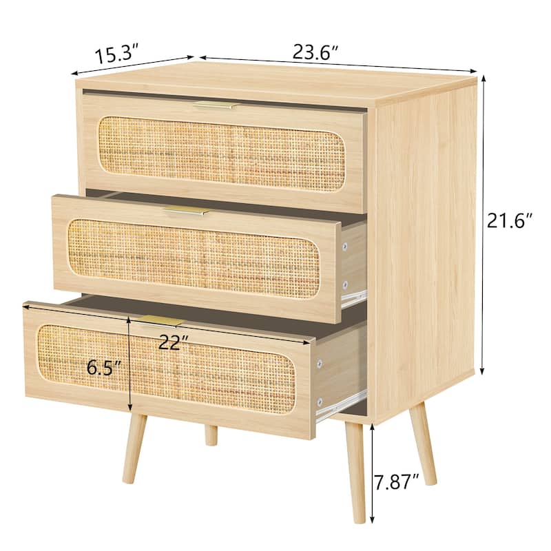 3-Drawer Wood Storage Nightstand