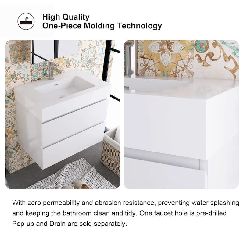 Floating Bathroom Vanity with Solid Surface Top