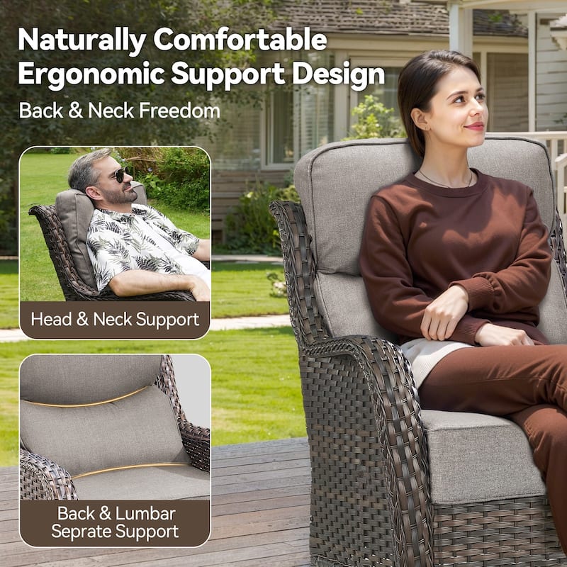 Pocassy 10 Pieces Outdoor 6 Inch Sofa Swivel Chair Ottoman with Fire Table