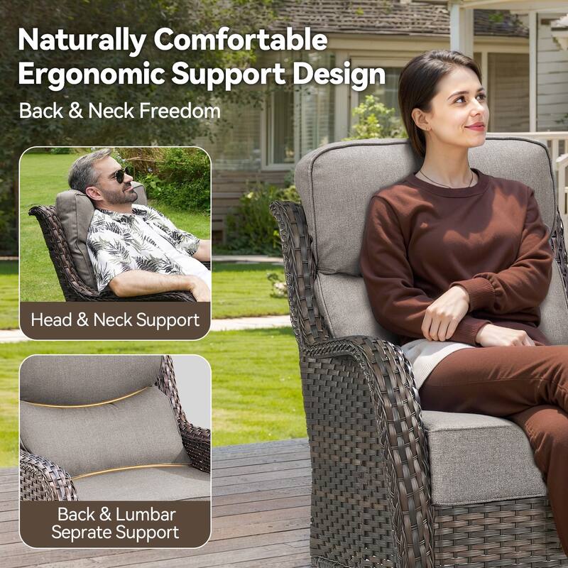 Pocassy 6/7PCS Patio Sofa Swivel Chair with 30" Fire Pit Tab;e