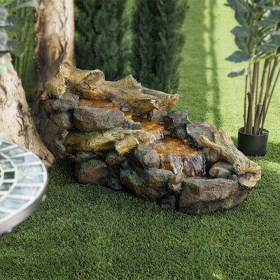 Alpine Corporation 41" Long Indoor/Outdoor River Rock and Log Fountain with LED Lights