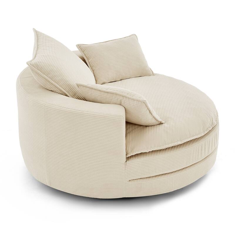Roomfitters Swivel Barrel Chair with Dual-Layer Cushion and 3 Pillows, Comfy Accent Chair for Home or Office