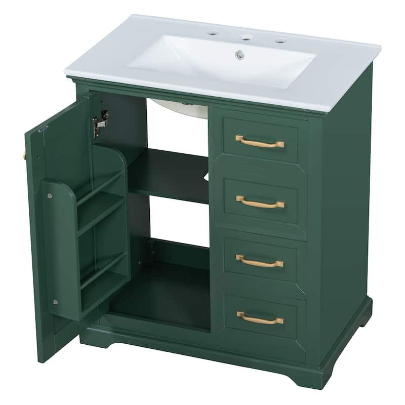 30 inch MDF Bathroom Vanity with Sink, One Package, Green Bathroom Cabinet with Drawers