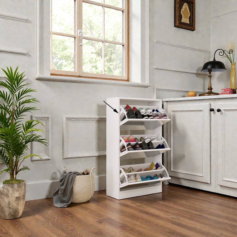 Narrow Mirrored Shoe Storage Cabinet, Slim 3-Tier Pull-Down Shoe Rack Organizer for Entryway, Hallway & Small Apartments