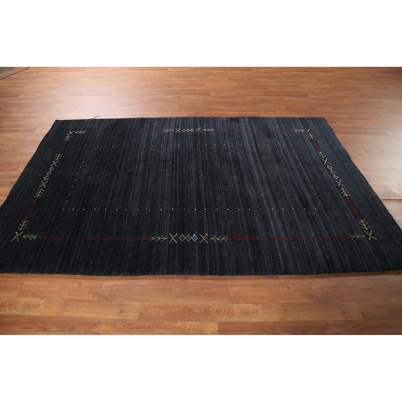 Navy Blue Gabbeh Area Rug Handmade Tribal Wool Carpet - 4'11"x 7'9"