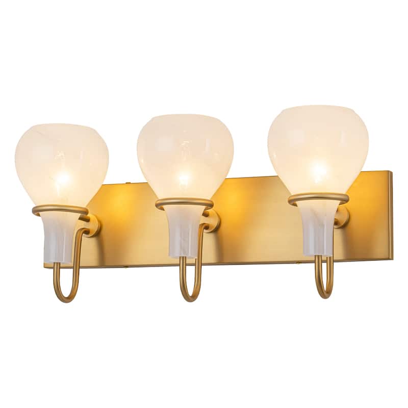 Modern Gold Vanity Light with Clouded Glass Bulb-Vase Shades Bathroom