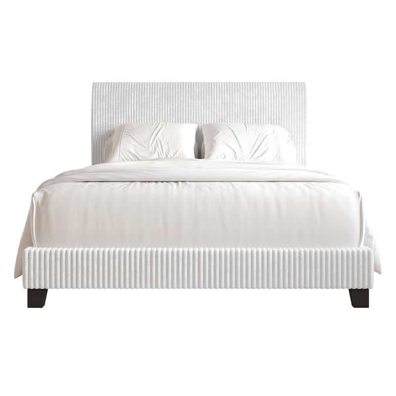 CraftPorch Corduroy Elegant and Chic Velvet Upholstered Bed - White - King