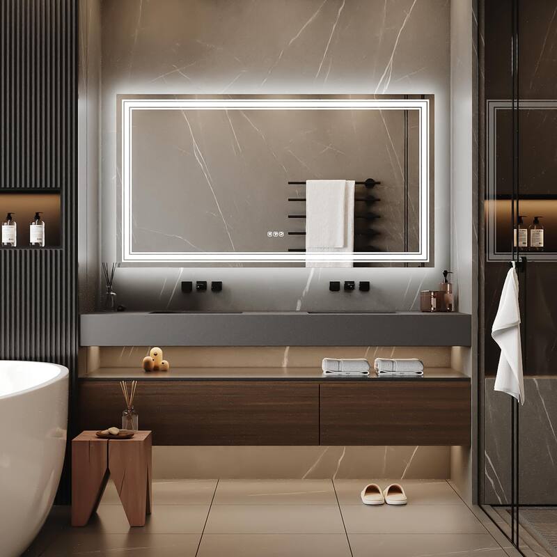 LED Bathroom Mirror with Lights,Anti-Fog,Dimmable,Backlit + Front Lit,Lighted Mirrors for Bathroom Wall
