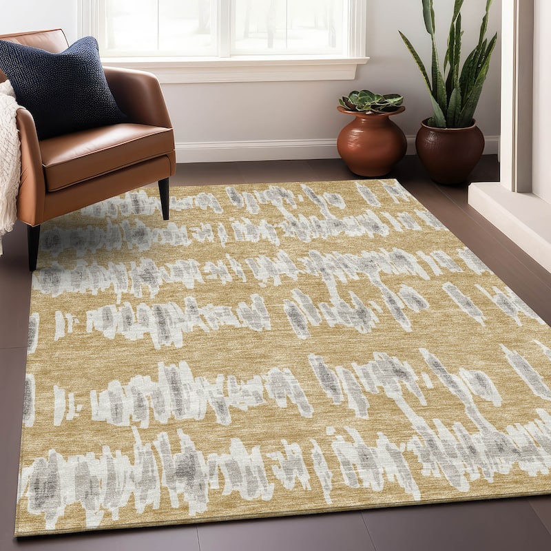 Premium Washable Super Soft Modern Pulse Mayfield Rug - Gold - 5' x 7'6"