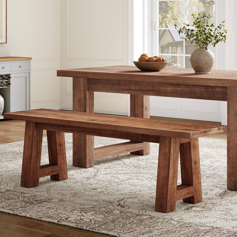 55.12 Inch Solid Wood Dining Bench with A-Shaped Legs