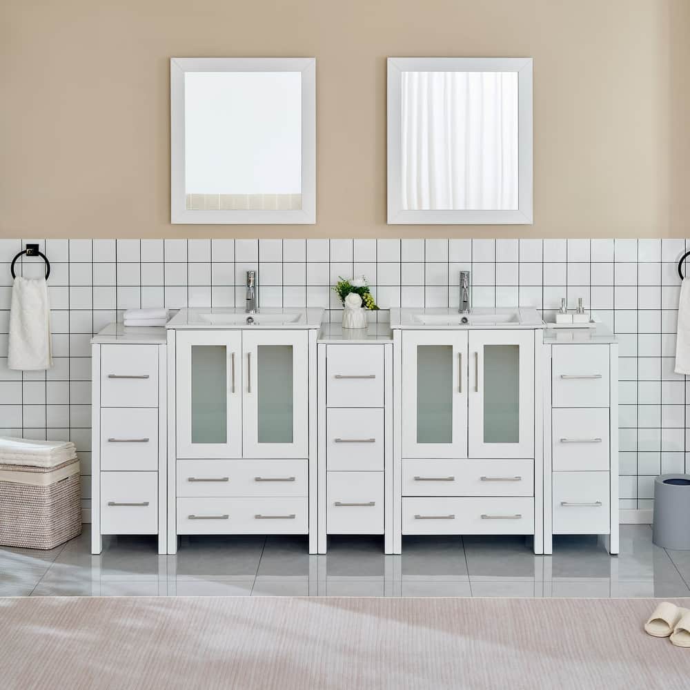 Vanity Art 84-Inch Double Sink Bathroom Vanity Set with Top and Free Mirrors - 84 X 18.1 X 35.8