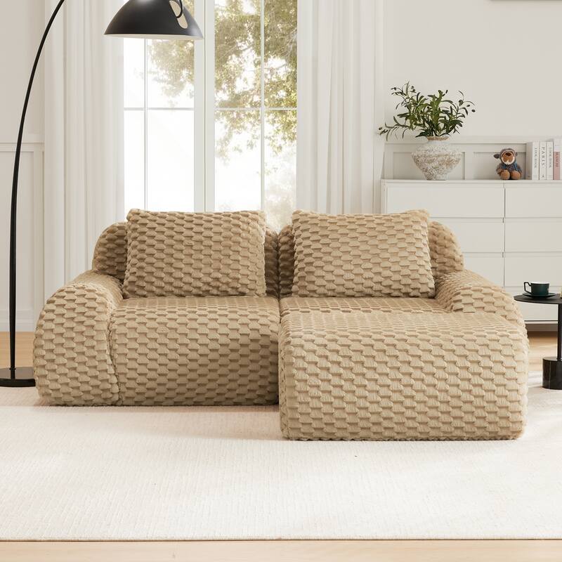 Rossetta 2-Seater Modern Modular Sectional Luxury Flannelette Fabric Boneless Deep Sofa with Movable Ottoman - Light Camel
