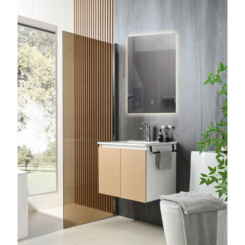 GDFStudio - Adrian Floating Bathroom Vanity with Ceramic Sink and Integrated Towel Rack Storage Cabinet