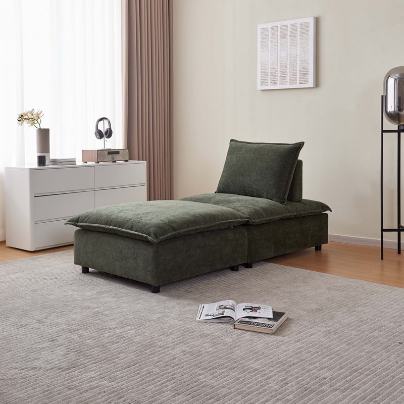 Armless Super Soft Chenille Modular Sofa Design, Single Seater + Ottoman