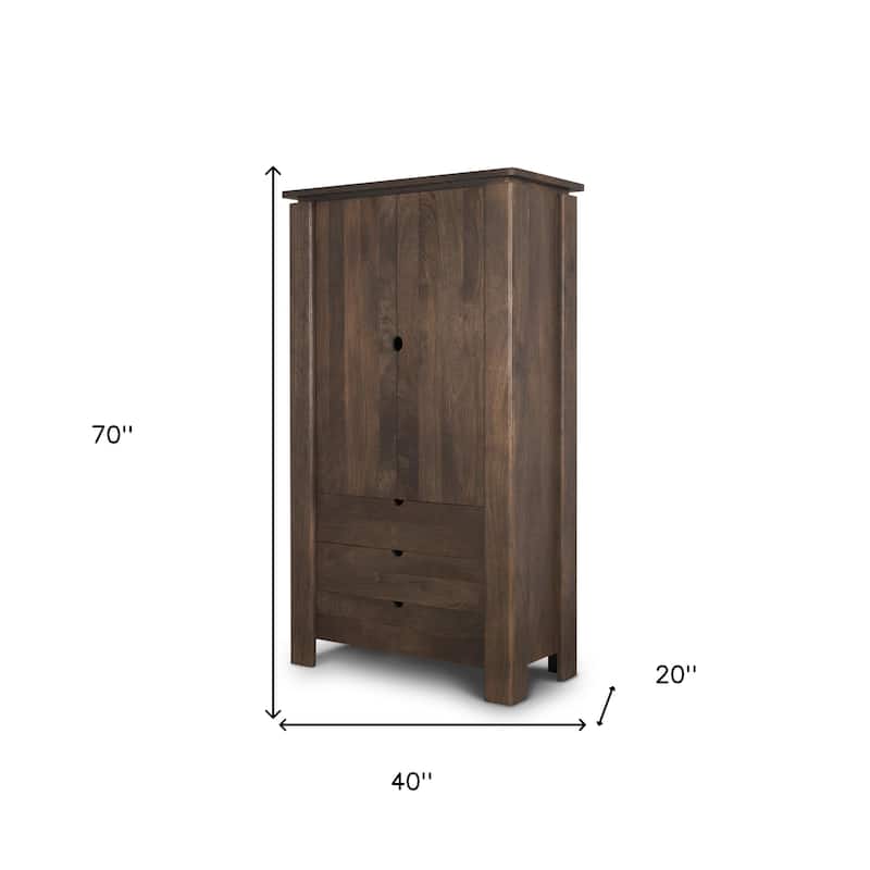 HomeRoots 40" Dark Brown Solid Wood Curio Cabinet With Two Doors And Three Drawers