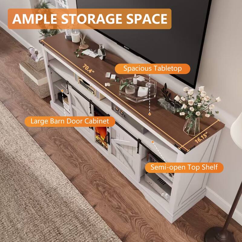 Fireplace TV Stand,Farmhouse Entertainment Center w/Sliding Barn Door