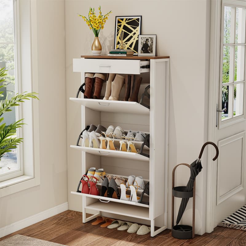 Hidden Shoe Storage Cabinet with 3 Flip Drawers,1 Drawer for Entryway
