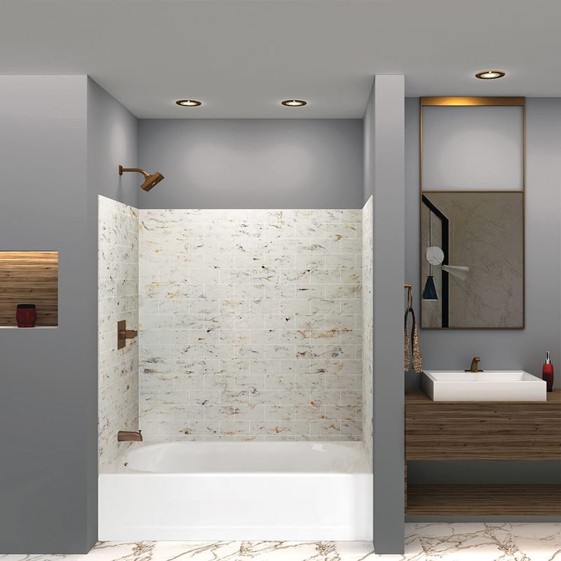 Transolid SaraMar 36-In X 60-In X 60-In Glue to Wall 3-Piece Tub Walls - 60" x 36" x 60" - 60" x 36" x 60"