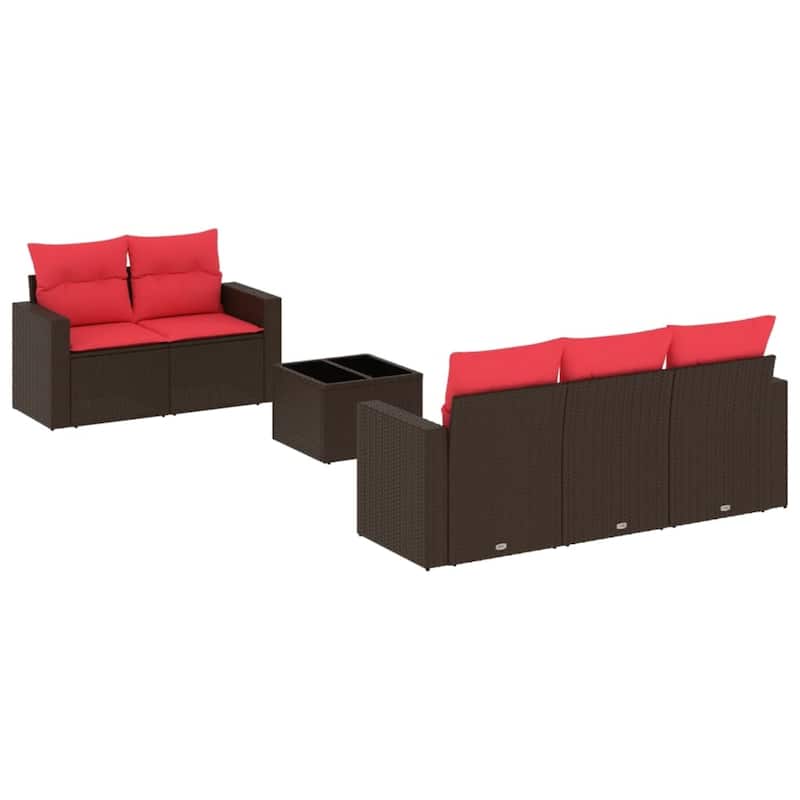 vidaXL Patio Sofa Set with Cushions Outdoor Furniture 6 Piece Poly Rattan - 25.8" x 24.4" x 27.2"