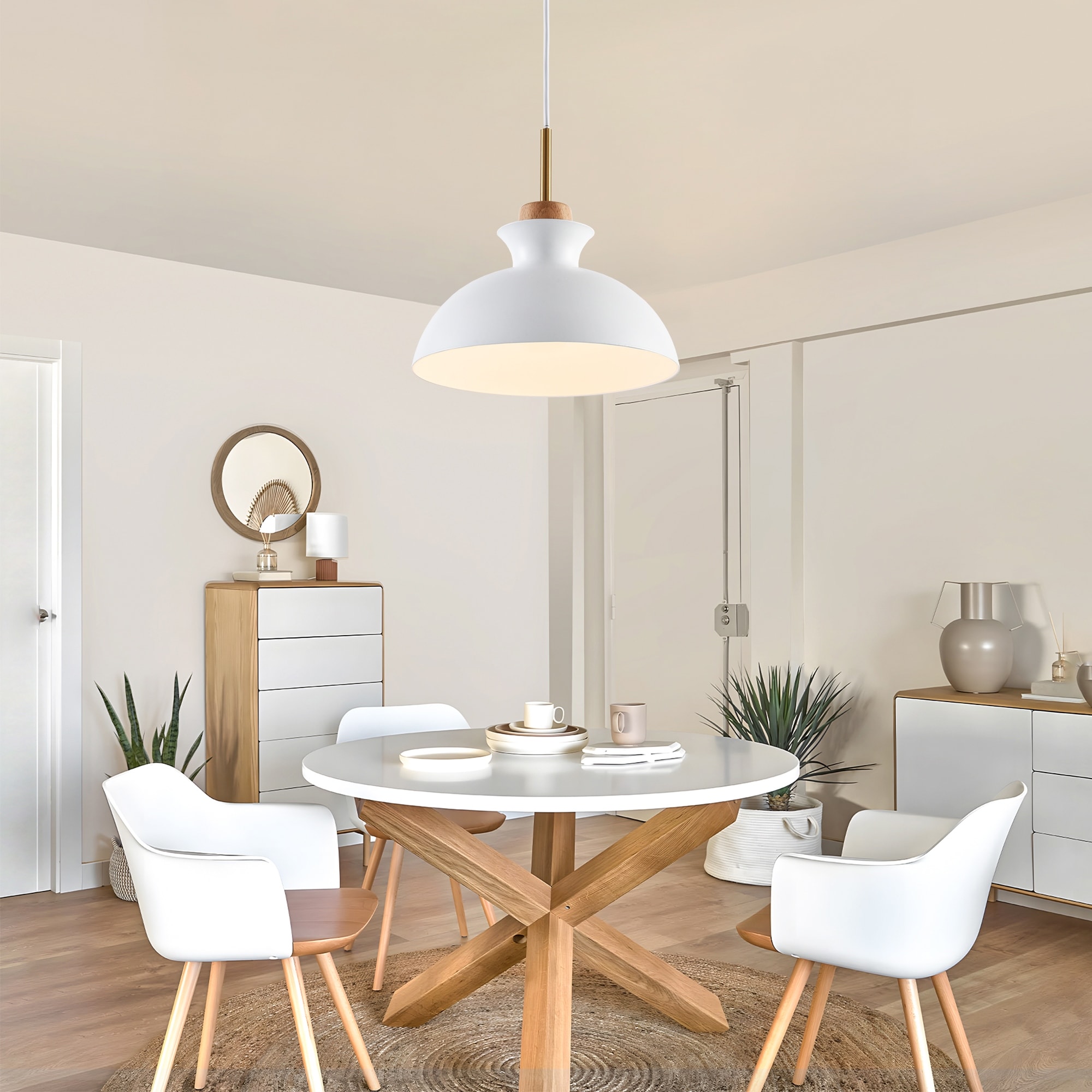 Parrot Uncle 11" Modern White Metal Dome Pendant Light Adjustable Single Hanging Chandelier for Kitchen Island Entryway