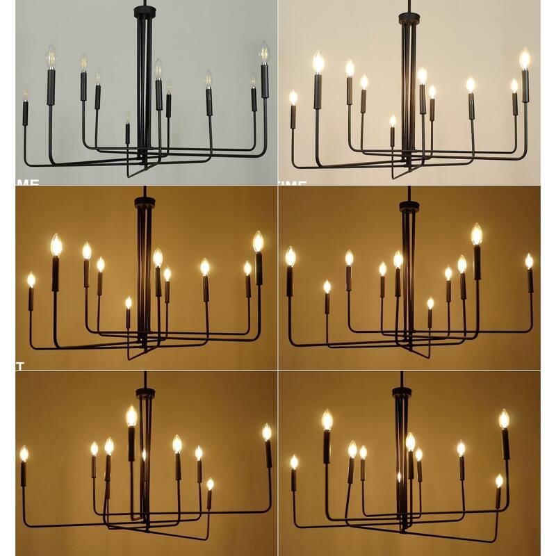 Modern Farmhouse Black 10-Light Chandelier Classic Candle Light for Dining Living Room - D 43.3" x H 26.8"