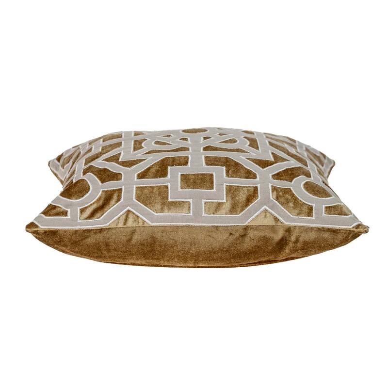 18" Gold and Beige Transitional Square Throw Pillow