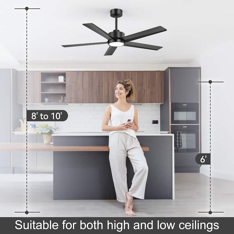 52"/ 65"/72" Black LED Ceiling Fan with Light Kit and Remote(5/8 Blade)